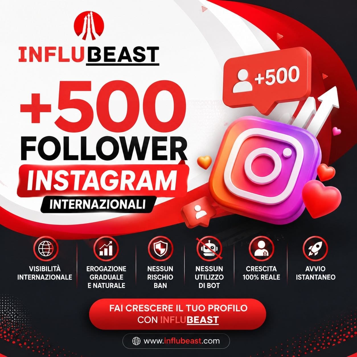 comprare-500-follower-instagram-reali Immagine rappresntativa con descrizione vantaggi del pacchetto