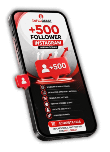 rappresentazione acquisto follower 500 instagram, con vantaggi descritti.