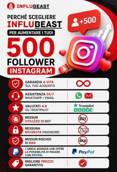 perchè scegliere influbeast per l'acquisto dei tuoi 500 follower instagram